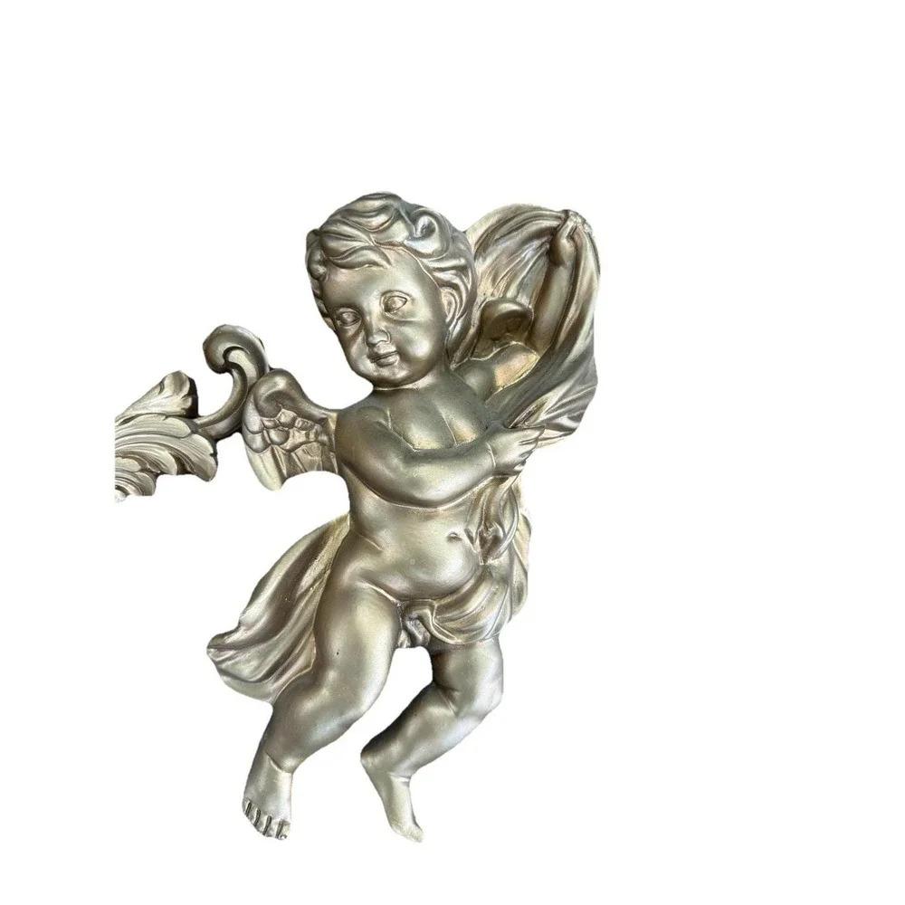 Vintage Homco #1120 Wall Hanging Decor Gold‎ Cherub Angels Wall Pocket Ornate